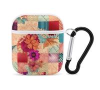 Patchwork Print Florals Pattern PC Headphone Case for AirPods 1 And 2 Earphone Cover Earbuds Accessories with Keychain