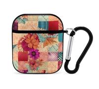 Patchwork Print Florals Pattern PC Headphone Case for AirPods 1 And 2 Earphone Cover Earbuds Accessories with Keychain