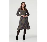 Patchwork Print Ruffled Wrap Dress Izabel London Black 14