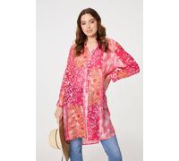 Patchwork Print Semi Sheer Longline Shirt Izabel London Red 12