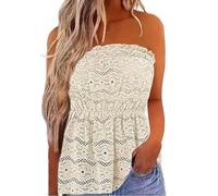 Patchwork Print Tube Tops Women Elastic Trim Strapless Vintage Blouse Multicolour Off The Shoulder Tee, Beige, L