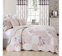 Patchwork Printed Bedspread Quilted Comforter 3 Piece Bed Throw Coverlet with Pillow Shams (Double/King, Meadow)