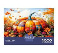 Patchwork Pumpkin Fall 1000 Piece Jigsaw Puzzle Autumn Harvest Joy Puzzle for Adults Recycled Cardboard Educational Game Challenge Fun Home Activity Great Gift for Family Lovers Cognitive Development