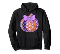 Patchwork Quilt Pumpkin Coquette Purple Bow Fall Halloween Pullover Hoodie