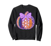 Patchwork Quilt Pumpkin Coquette Purple Bow Fall Halloween Sweatshirt