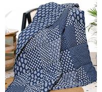 Patchwork Quilted Throw - Soft Cotton Boho Quilt Vintage Indian Reversible Single Bedspread Throws Blanket for Living Room Sofa and Couch Decor - Indigo 127 x 152 cm