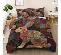 Patchwork Rabbit Duvet Cover Set Junior, Floral Print Quilt Cover with Zipper, Folk Art Junior Reversible xxx Comforter Cover, Soft Microfiber Vintage Bedding 120 x 150 cm