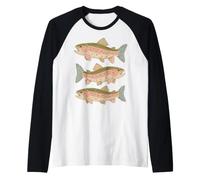 Patchwork Rainbow Trout Preppy Retro Lake Fishing Raglan Baseball Tee
