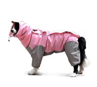 Patchwork raincoat for dogs, waterproof 4-legged rain jacket, pet raincoat with removable hood for small, medium and large dogs (pink, 28#)