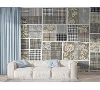 Patchwork Retro Wall Mural, Self-Adhesive Peel & Stick Wallpaper, Flowers Geometric Design Photo Wallpaper for Living Room & Bedroom (300x256 cm), F-936
