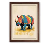 Patchwork Rhinoceros Boho Framed Wall Art Print A3 (42×29.7cm) Walnut, Wall Decor for Living Room, Bedroom, Office & Home, Ready to Hang, Art Gift