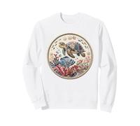 Patchwork Sea Turtle Fish Marine Garden Ocean Art Sweatshirt