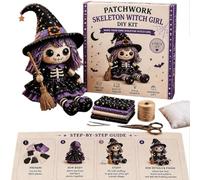 Patchwork Skeleton Witch Girl DIY Kit, Eerily Cute Witchgirls Dolls Felt Patchwork Kit, Halloween Sewing Craft Kits for Adults & Beginner,Creative Gothic Art Crafts for Skeleton Craft Fans (A#)