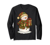 Patchwork Snowman Reading Book Christmas Bookworm Librarian Long Sleeve T-Shirt