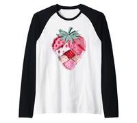 Patchwork Strawberry Country Farmhouse Style Raglan Baseball Tee