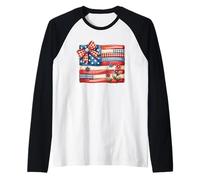 Patchwork Style Coquette American Flag Flowers Raglan Baseball Tee