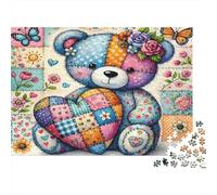 Patchwork Teddy Bear Jigsaw Puzzle for Adults 1000 Piece Paper Heart Design Puzzle Game Relaxation 38x26cm/1000pcs