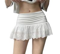 Patchwork Waist White Mini Skirt with Shorts Under Eyelet Embroidery Stylish Chic Sweet Style Short Skirts Y2K Korean