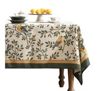 patdrea Designer French Table Cloth for Rectangle Table,Vintage Green Linen Birds and Leaves Pattern Tablecloths,Dacorative Cover Kitchen Dining,Christmas,Thanksgiving,Party,67"x118"-Warbler