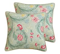patdrea Designer Pack of 2 Square Throw Pillow Covers,French Vintage Rustic Linen with Green Floral Pattern Pillows Cover,Decorative Pillowcases Cushion for Bed Living Room Outdoor Car,18"x18"