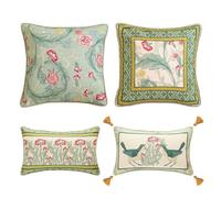 patdrea Designer Pack of 4 Throw Pillow Covers,French Vintage Rustic Linen with Green Floral Pattern Pillows Cover,Decorative Lumbar Square Pillowcases Cushion for Bed Living Room Outdoor Car