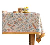 patdrea Designer Vintage Long Rectangular Tablecloth,French Floral Birds Pattern Linen Table Cloth,Yellow Decorative Cover for Kitchen Dining Banquet,Christmas,Thanksgiving,63"x102"-Magnolia