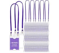 Patelai 100 Pack Twist Free Double Clip Lanyards Bulk 2 Hook Adjustable Neck Strap for ID Badge Face Mask Badge Holder for Back to School Office Conference Business Church Essential (Purple)