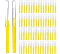 Patelai 100 Pieces Braces Brush for Cleaner Interdental Brush Toothpick Dental Tooth Flossing Head Oral Dental Hygiene Flosser Toothpick Cleaners Tooth Cleaning Tool(Yellow,Portable Size)