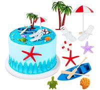Patelai 12 Pcs Hawaiian Beach Cake Decoration Summer Beach Chair and Umbrella Cake Toppers Green Palm Tree Toppers for Hawaiian Theme Birthday Wedding Party Baby Shower Party Decoration Supplies