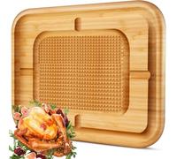 Patelai 16 Inch Large Turkey Carving Platter Reversible Sides Bamboo Wood BBQ Cutting Board for Meat with Juice Groove for Thanksgiving Christmas Dinner Countertop