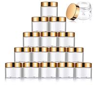 Patelai 16 Pack 60 ml 2 oz Clear Plastic Round Jars with Gold Lids Travel Storage Container Jars for Cosmetic Body Personal Care Face Cream Lotion DIY Crafts Beads Kitchen Use Beauty Products and More