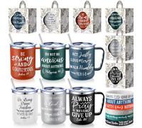 Patelai 18 Pcs 17 oz Christian Coffee Mugs for Woman with Lid Straw Include 6 Religious Bible Verse Tumbler Silicone Bracelet for Spanish Friend Men Women Christmas Halloween Party Favor(Classic)