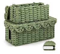 Patelai 2 Pack Scalloped Cable Management Box, Paper Rope Cord Cable Organizer Box with Lid, 2 Open Slots Cord Basket for Power Strips & TV Wires, Desk, Floor, Office (Green Color)