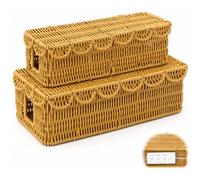 Patelai 2 Pack Scalloped Cable Management Box, Plastic Cord Cable Organizer Box with Lid, 2 Open Slots Cord Basket for Power Strips & TV Wires, Desk, Floor, Office (Natural Color)