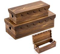 Patelai 2 Pack Scalloped Cable Management Box, Wood Cord Cable Organizer Box with Lid, 2 Open Slots Cord Basket for Power Strips & TV Wires, Desk, Floor, Office