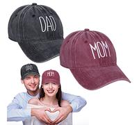 Patelai 2 Pcs Mom and Dad Hats for Women Men New Parents Embroidered Funny Adjustable Baseball Cap Unisex Cotton Cap for Couples Mom Dad, Black, Red, Black, Red, One Size