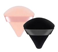 Patelai 2 Pcs Powder Puff Makeup Puff Triangle Soft Powder Sponge Reusable Triangle Sponges with Strap for Cosmetic Foundation Wet Dry Makeup(Black, Nude)