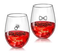 Patelai 2 Pcs Valentines Day Boyfriend and Girlfriend Stemless Wine Glasses, Engagement Gift for Fiancee Fiance Couple Bridal Shower Engagement Wedding Party Anniversary Decorations, 17 oz