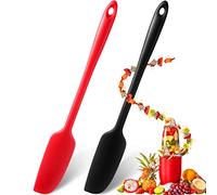 Patelai 2 Pieces 2 Pcs Silicone Jar Spatula Long Handle Scraper, Red, Black | Non-stick Rubber Heat Resistant Spatula Silicone Scraper for Jars, Smoothies, Blenders Cooking Baking Stirring Mixing Tools