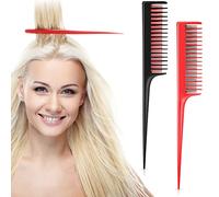 Patelai 2 Pieces Hairdressing Back Combing Triple Teasing Comb Rat Tail Comb Back Combing Hair Root Teasing, Adding Volume, Evening Styling, Black and Red