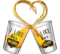 Patelai 2 Pieces I Like His Beard I Like Her Butt Shot Glasses 2 oz Funny Wedding Wine Glasses for Newlyweds and Couples to Celebrate Wedding Engagement Anniversary Bridal Shower Decorations