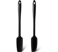 Patelai 2 Pieces Long Handle Small Rubber Spatula Mini Silicone Jar Spatula Non-Stick Rubber Scraper 11 Inch Silicone Scraper for Jars, Smoothies, Blenders Cooking Baking Stirring Mixing Tools(Black)