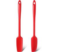 Patelai 2 Pieces Small Silicone Scraper, Long Handle Rubber Jar Spatula | Red 11.2 Inch, Mini Silicone Jar Spatula, Heat Resistant, Seamless, Non Stick Cookware, Stainless Steel Core for Baking