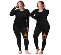 Patelai 2 Sets Plus Size Long Thermal Underwear for Women Fleece Lined Base Layer Pajama Top and Bottom Cold Weather(28 Plus,Black), Black, 28 Plus