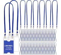 Patelai 200 Pack Twist Free Double Clip Lanyards Bulk 2 Hook Adjustable Neck Strap for ID Badge Face Mask Badge Holder for Back to School Office Conference Business Church Essential (Blue)