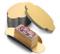 Patelai 200 Pcs Mini Ovale for Eclair Oval Foldable Paper Cake Board Dessert Cardboard Plates Black and Gold Mousse Cake Bases Cardboards for Dessert Pastry Display Trays