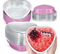 Patelai 25 Sets Large Foil Heart Shaped Cake Pans with Lid 22.7 oz Aluminum Heart Baking Cups Pan Dessert Baking Cups for Wedding Graduation Party Supplies (Pink)