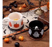 Patelai 2pcs Halloween Ceramic Mug Hidden 3D Ghost Pumpkin Inside Funny Autumn Pumpkin Ghost Pattern Mug Coffee Cup Tabletop Drinkware Gifts for Adults Kids Women, for Coffee Milk Tea