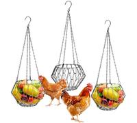 Patelai 3 Pack Hanging Chicken Feeder, 9.2in Large Foldable Poultry Feeder Basket with 4pcs Hanging Chains, Vegetable Fruits Cabbage Treat Holder & Boredom Toys for Coop Ducks Rabbits Hens, Black