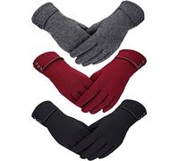 Patelai 3 Pairs Women Winter Warm Touchscreen Gloves Windproof for Girls (Black, Gray, Wine Red)